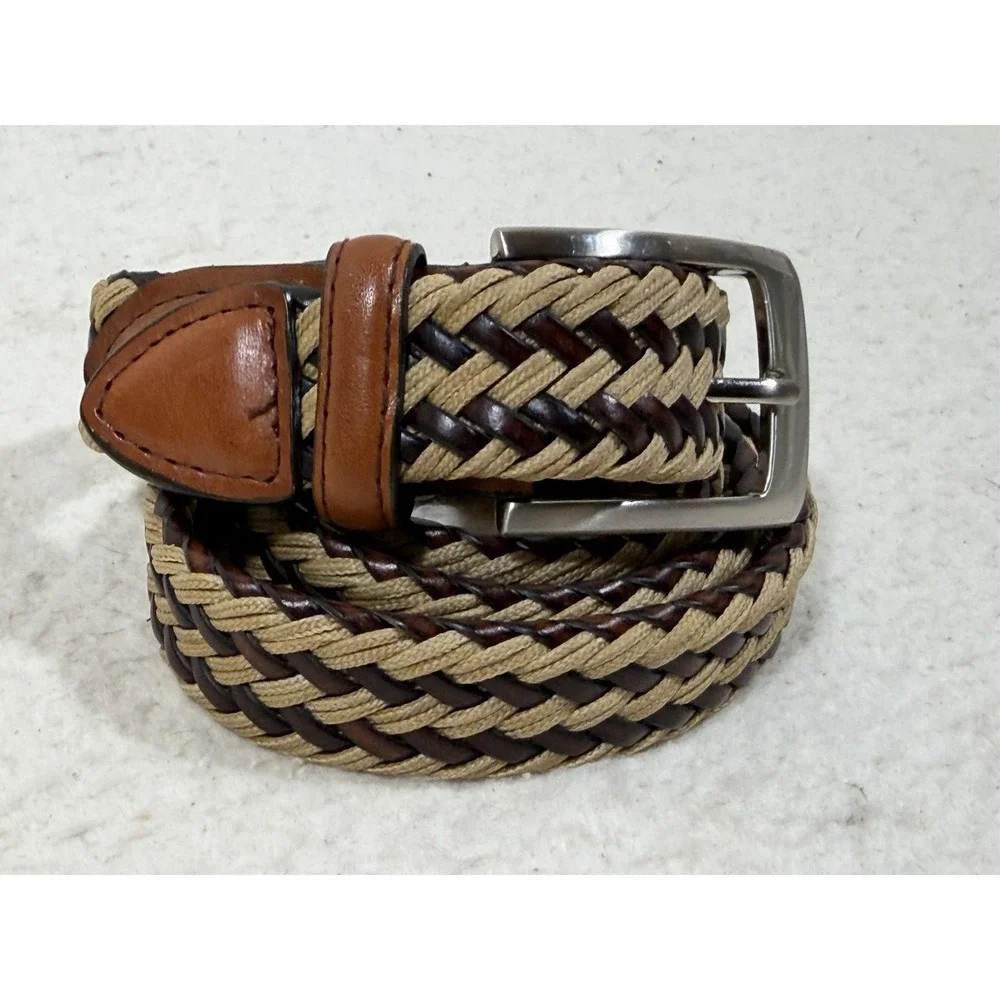 Mens Braided Leather Rope Belt Size 36 Brown Tan Black Preppy Boho Woven